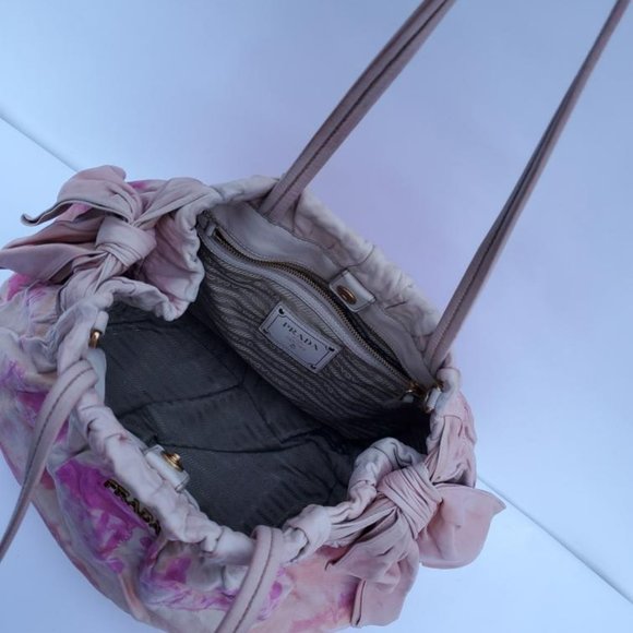 Prada nappa leather hobo bag beige peach ivory Pink double handle Tote tie dyed - Picture 16 of 16